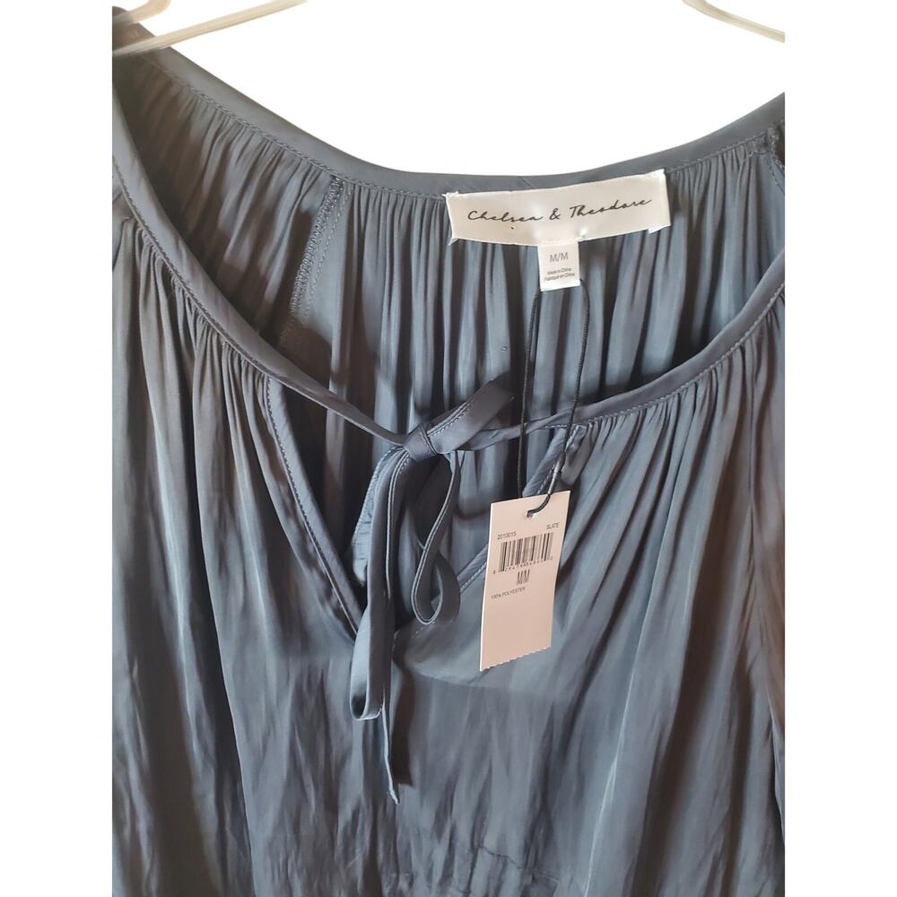 Chelsea & Theodore Slate Satin-like Blouse, NWT, Medium - Picture 2 of 6